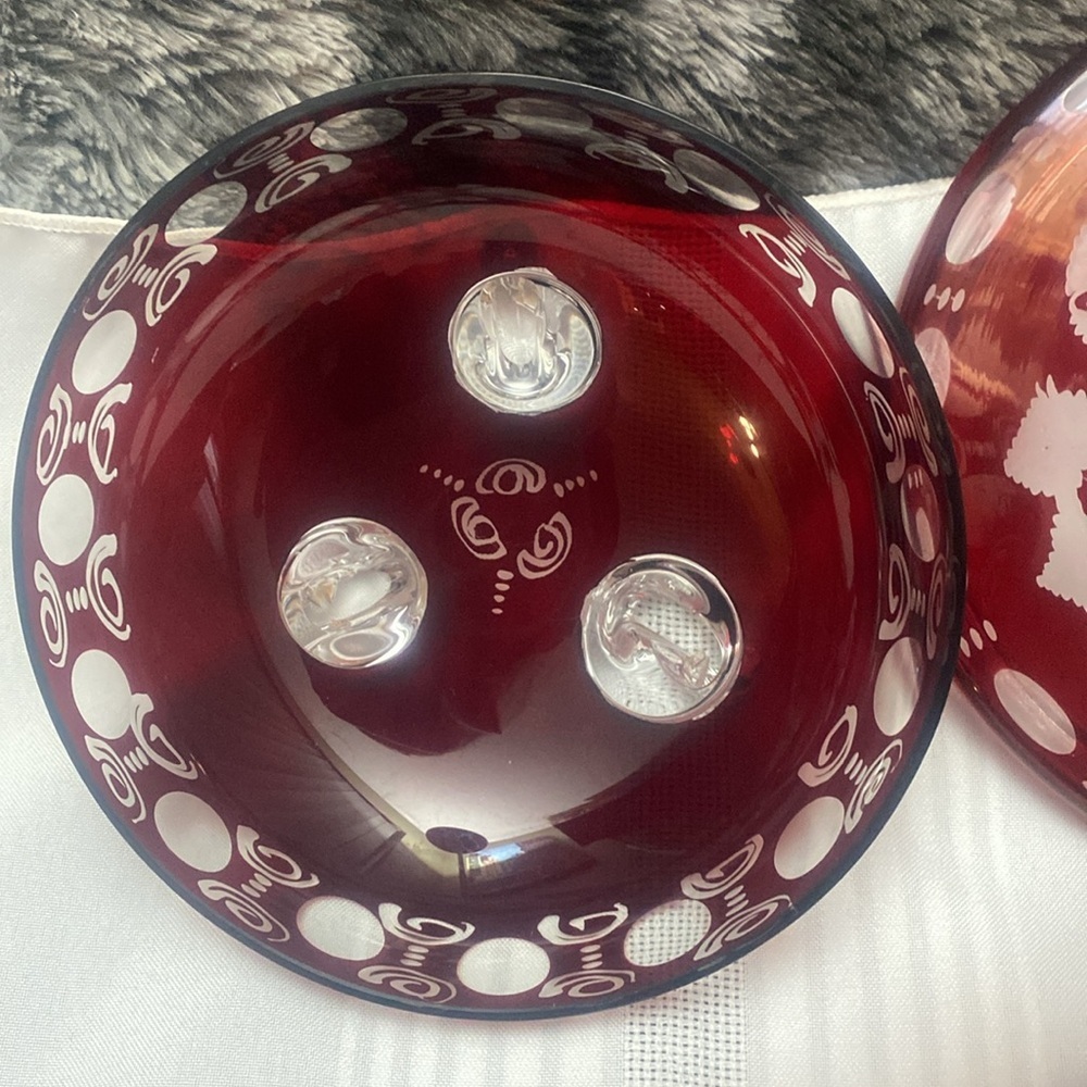 Vintage Bohemian  Red Glass Cut To Clear Candy Dish
W/lid - Picture 4 of 16